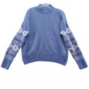 Christian Siriano Womens Soft Chenile Sweater Medium Blue Fair Isle High Neck XL